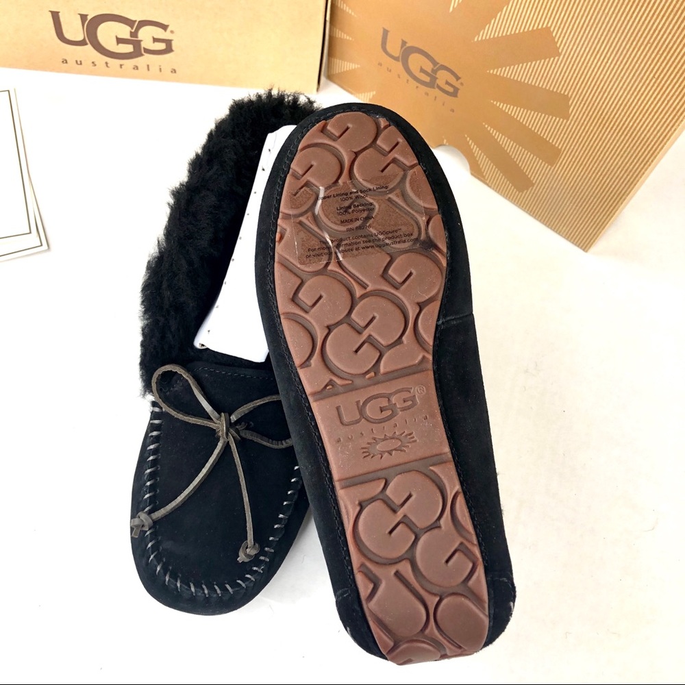 ❎SOLD UGG Alena Moccasin Black Slippers Sheepskin - Picture 6 of 8